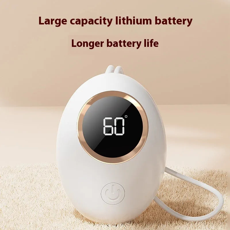 Compact USB-powered hand warmer with digital display in various colour options.