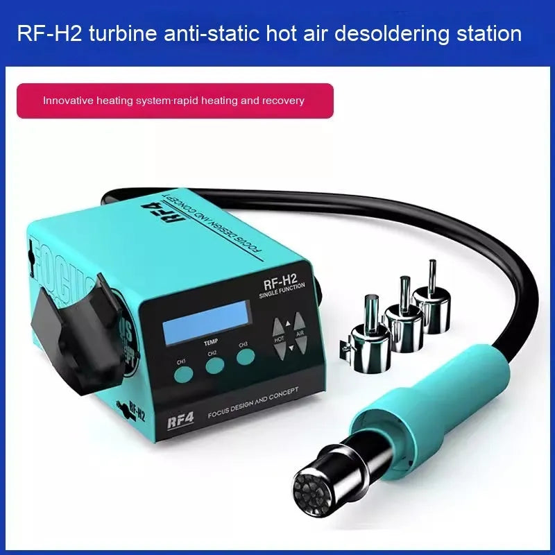 RF4H2 digital display hot air gun with three nozzle attachments and sleep handle rack