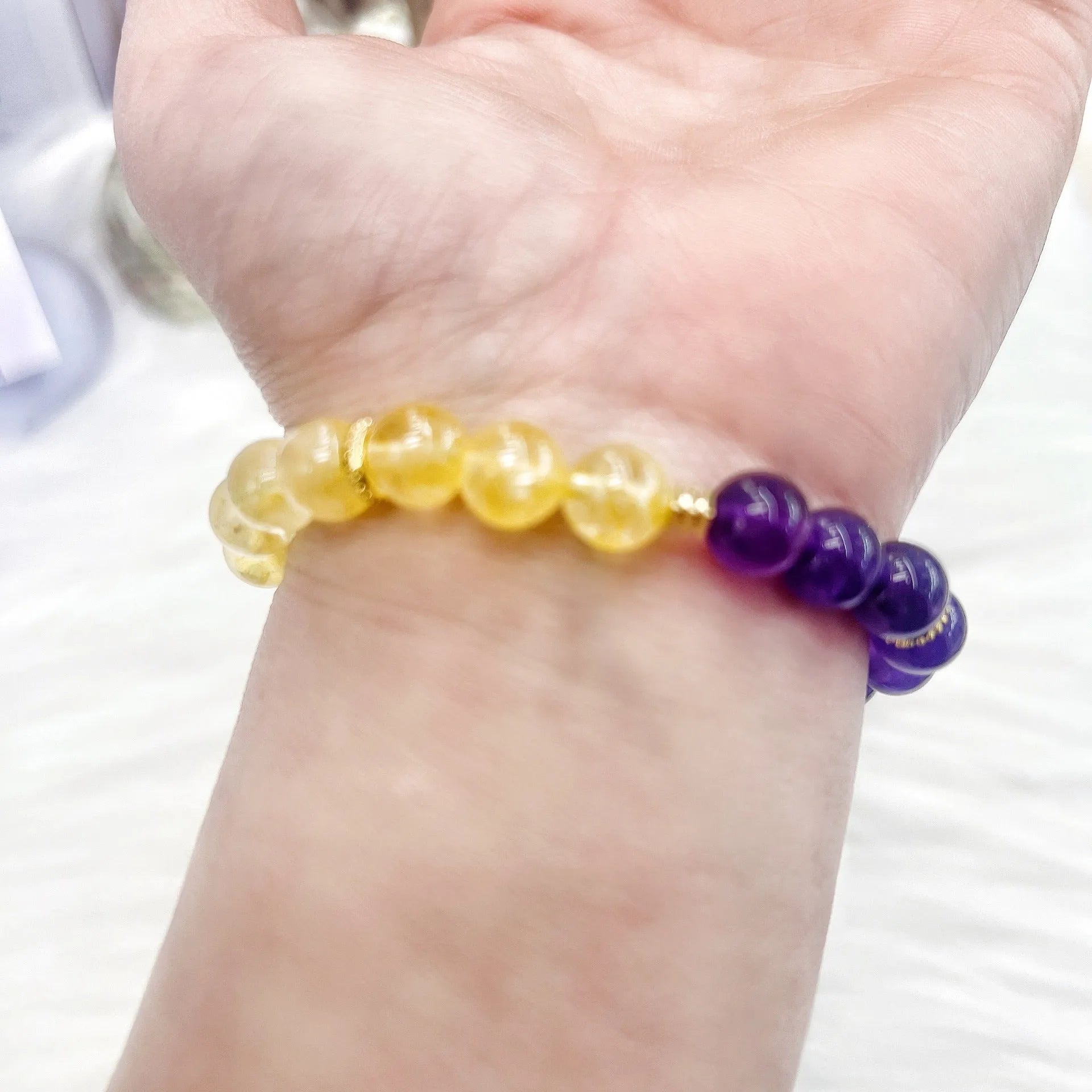 Handmade yellow and purple crystal bracelet for women