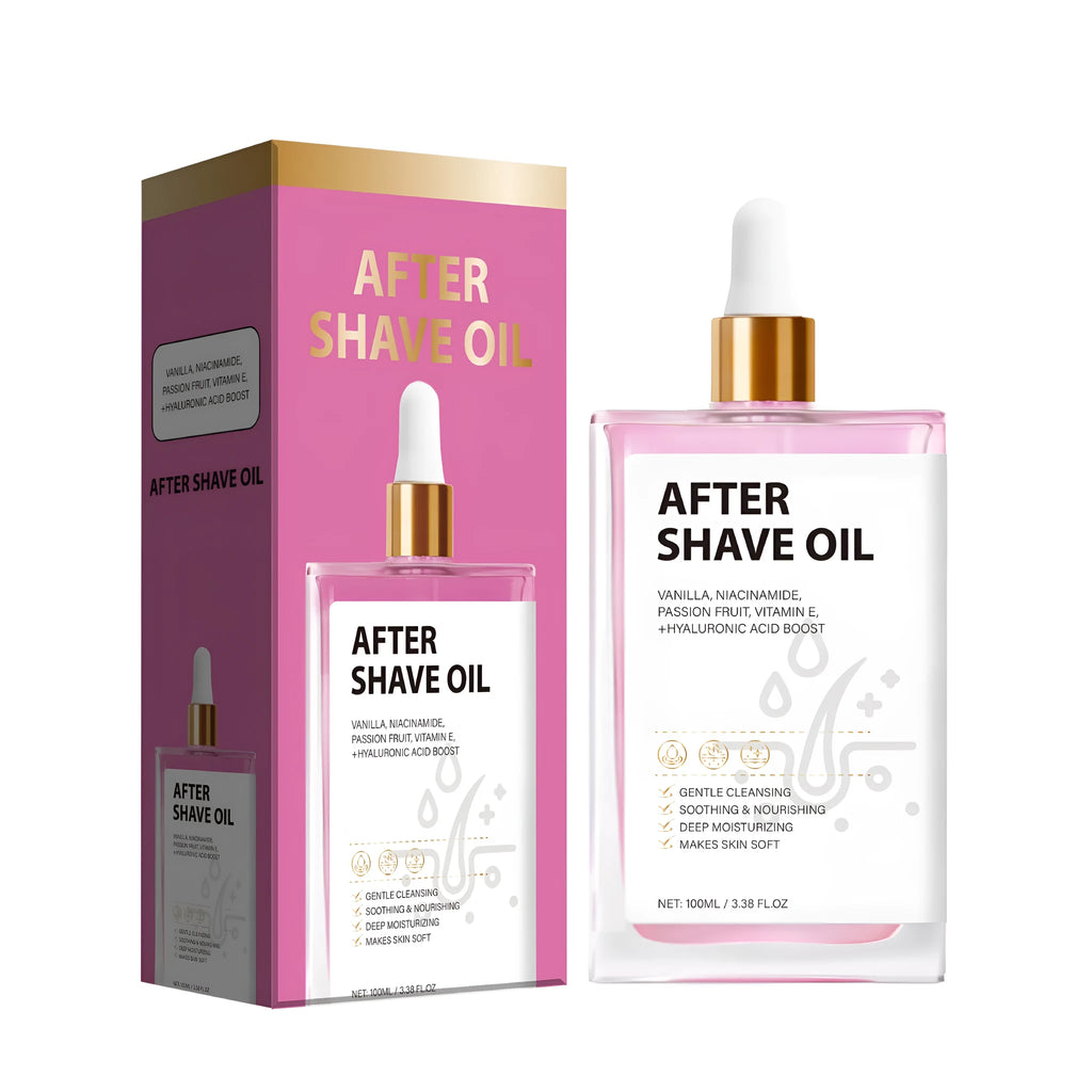 100ml bottle of men's aftershave oil for post-shave soothing and moisturising skin care