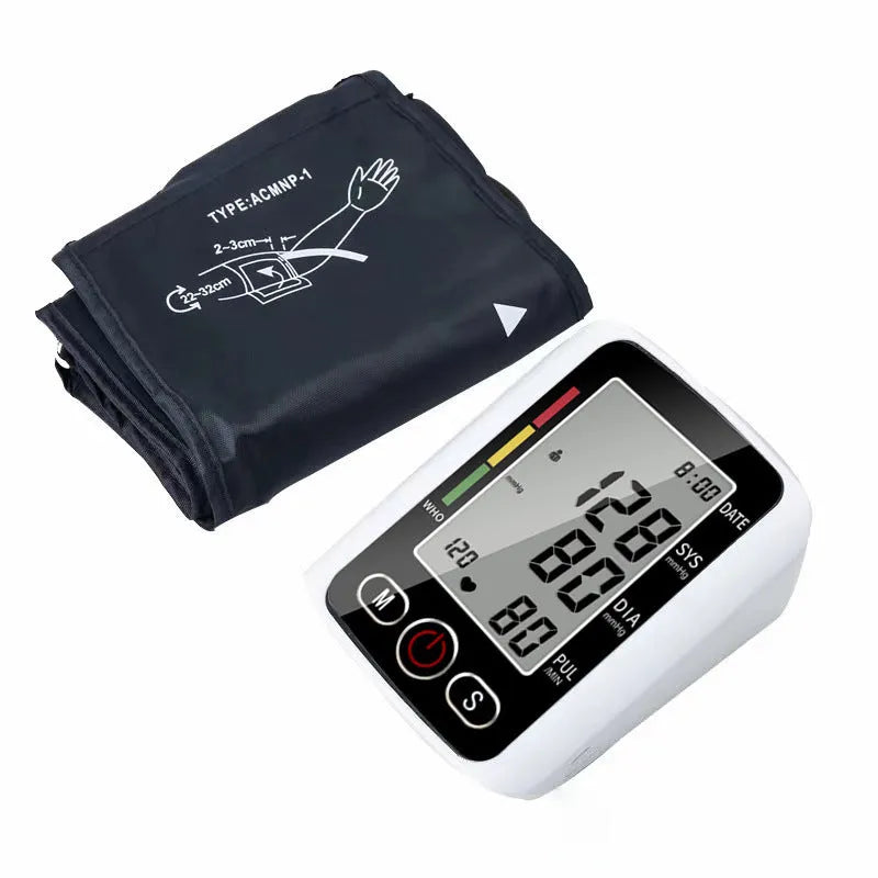 Automatic arm blood pressure monitor with large screen display on a table