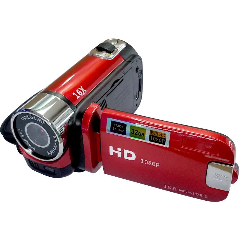1080p children's gift camera with 16MP resolution and 16x digital zoom in black, pink, red, silver, or white