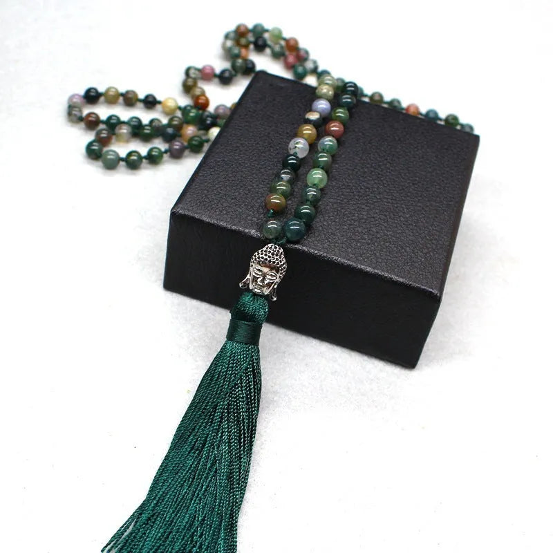 India agate beads necklace with 108 geometric 6mm beads for blessing and meditation use