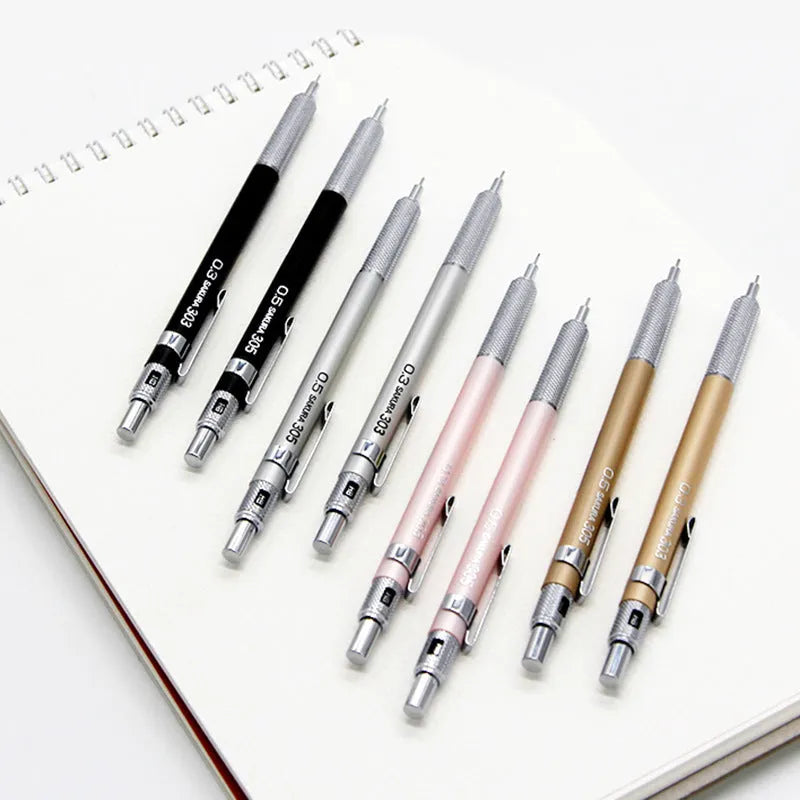 Japanese cherry mechanical pencil in gold, silver, black, or pink with 0.3mm or 0.5mm lead size options