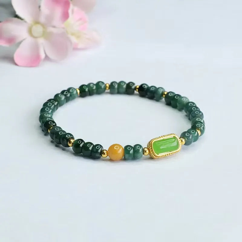 Blue water jade abacus bead bracelet for women with natural stone beads and topaz accents