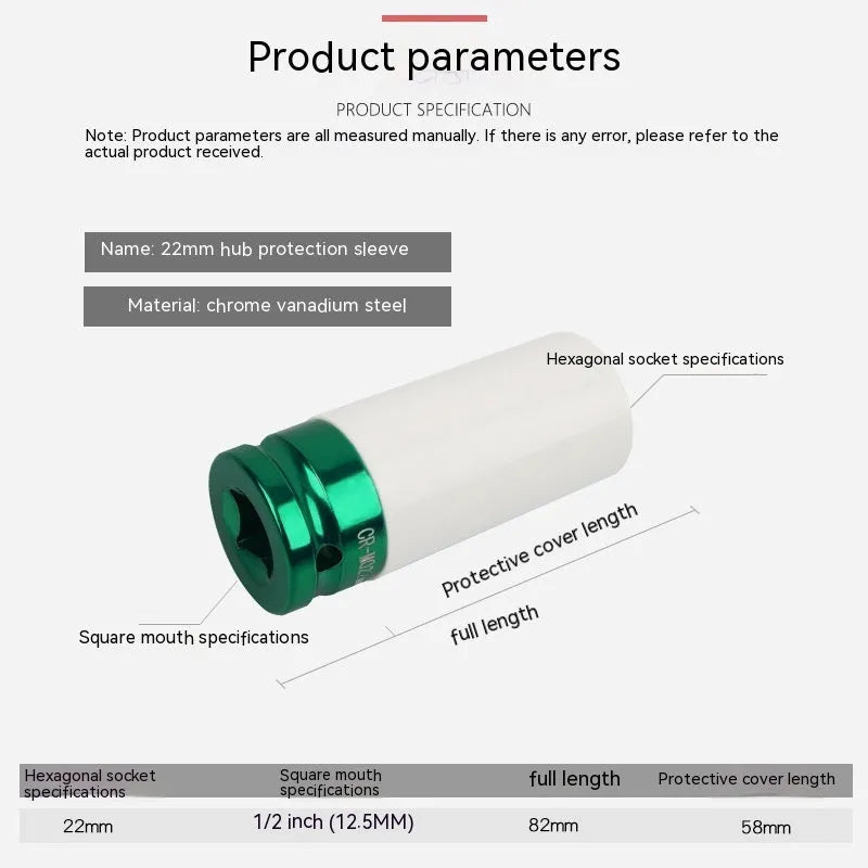 45# steel hexagon impact socket for pneumatic wrench in 17mm, 19mm, 21mm, or 22mm size