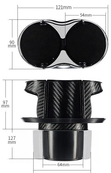 Car water cup holder in carbon fibre black with gold or silver edge and adjustable 5-7CM clamp