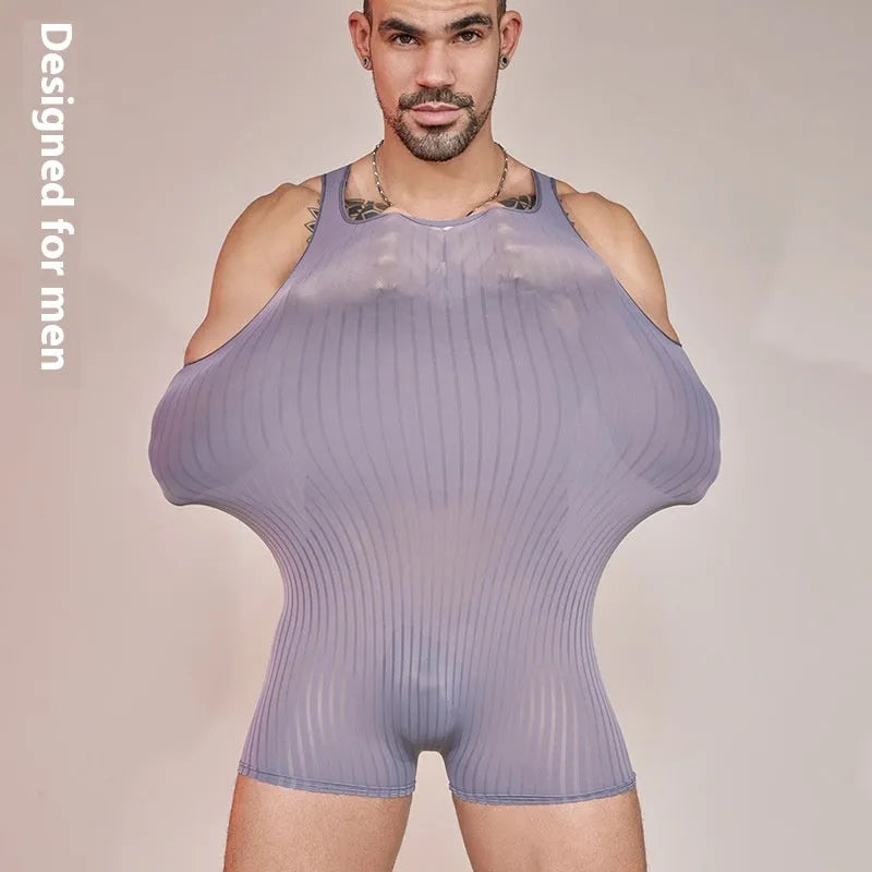 Men's striped nylon jumpsuit in free size available in black, white and dark grey