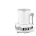 White portable mini cooling cup with base and power adapter for quick drink chilling.