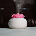 Lotus aromatherapy humidifier with ceramic polished container and PE body, 200ml capacity, green and white colour