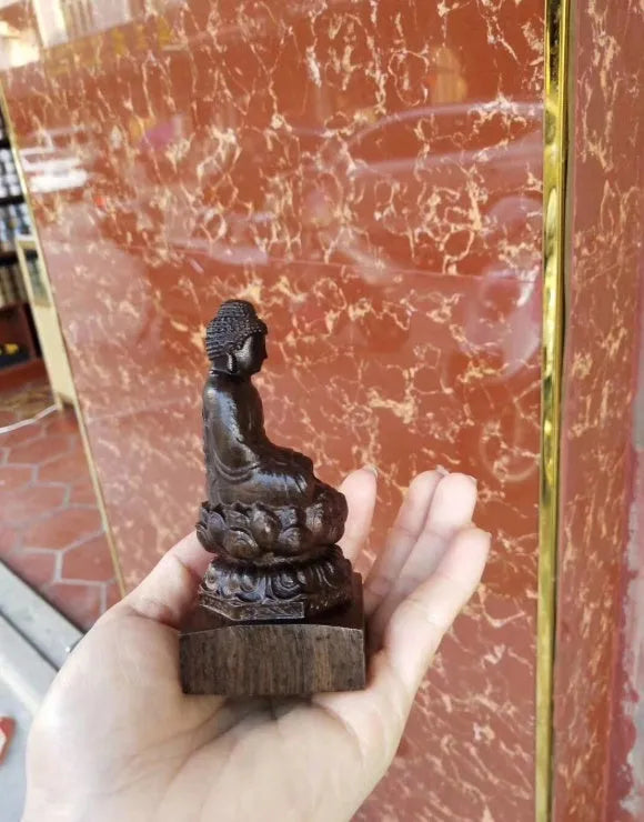 Natural black wood carving Sakyamuni Buddha statue 30cm height home office ornament