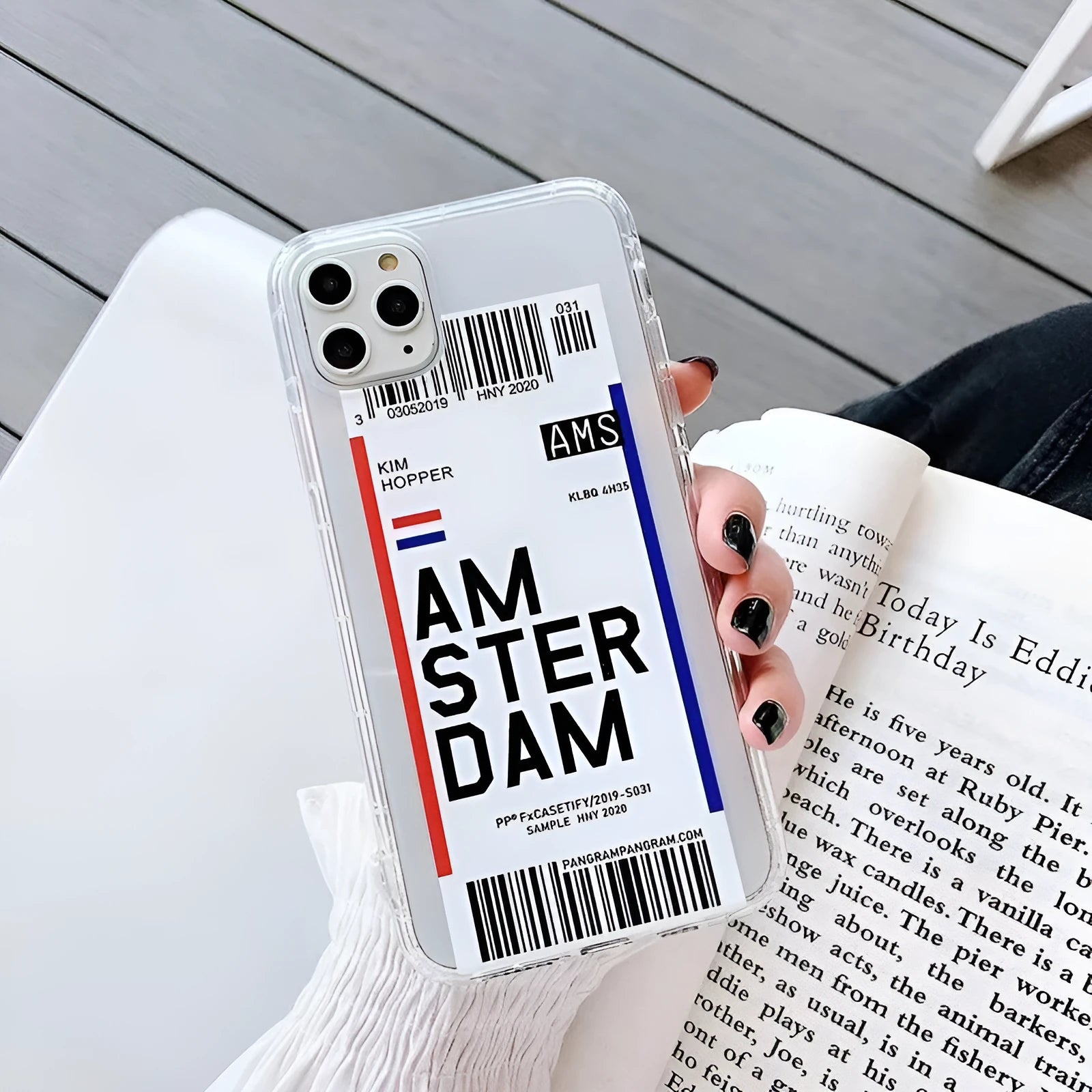 Blue-red graffiti ticket design on a flexible TPU and silicone iPhone back cover case.
