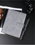 A5 hardcover leather buckle notebook in black, blue, brown, grey, or red with binder binding