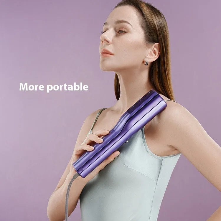 Handheld garment steamer with AI temperature control display showing dual heating modes for hanging and flat ironing