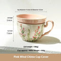 Lily Wind Chimes ceramic cup with lid, 460ml, floral pattern, green or pink options