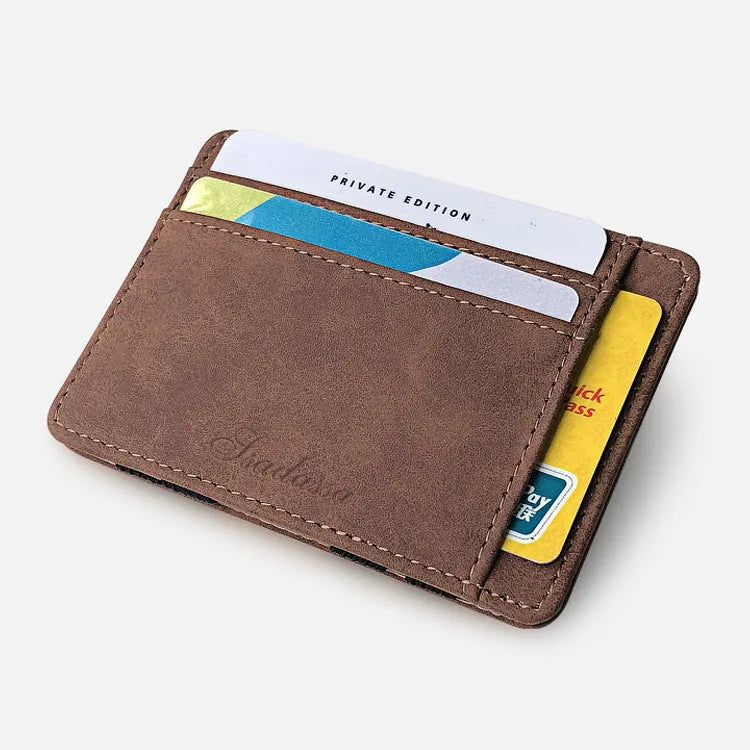 Korean-style matte leather magic wallet with coin pocket in horizontal square shape