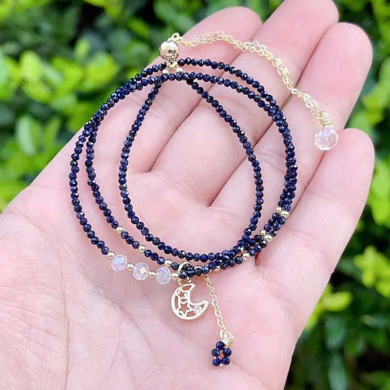 Women's blue San stone bracelet with three interlinked rings and manual craftsmanship