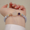 Women's aquamarine artificial crystal bracelet with gold-plated chalcedony pendant in floral design
