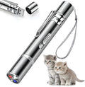 Silver aluminium alloy cat laser pointer toy with USB charging port and pattern selection