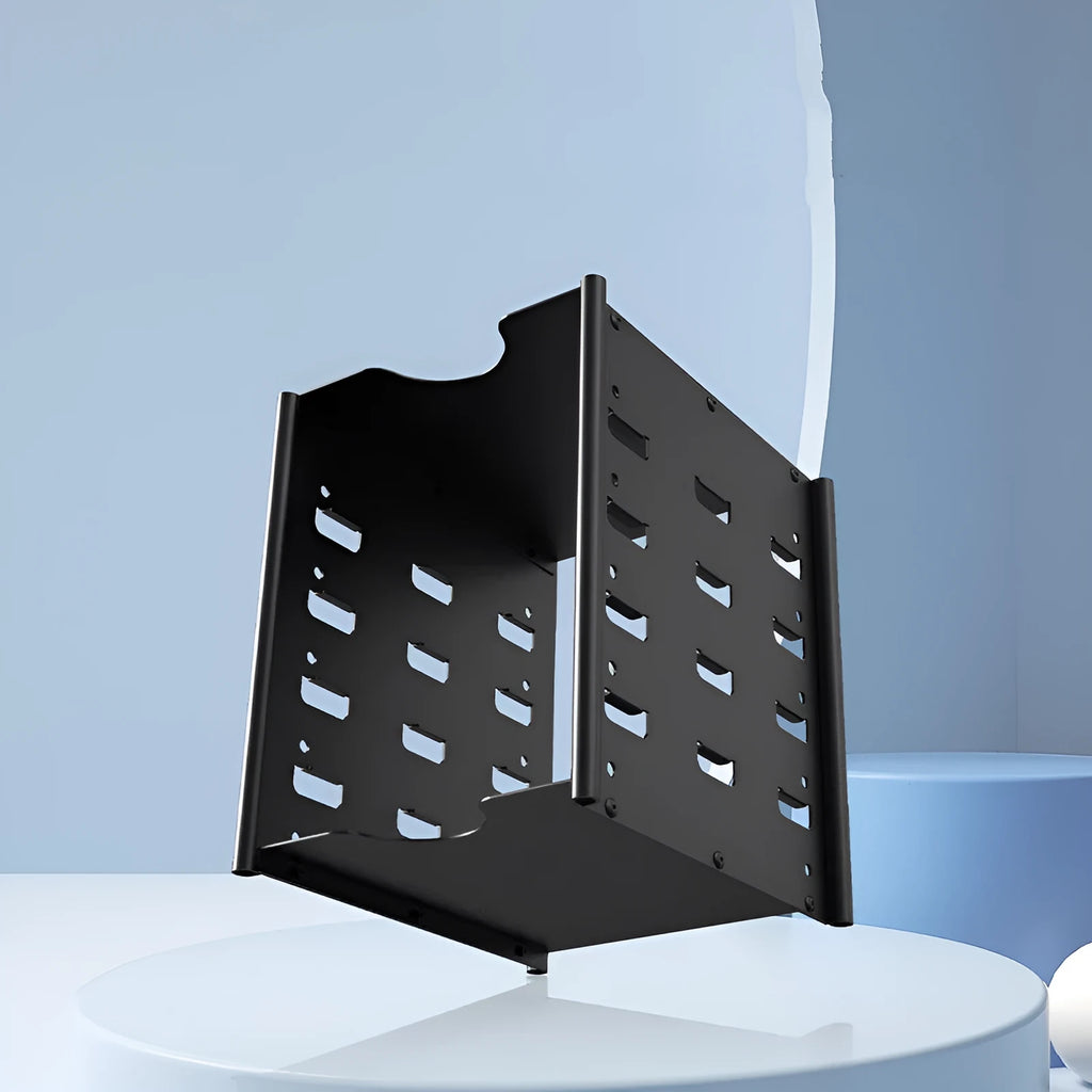 Black metal 5-layer hard drive storage bracket for 3.5-inch drives with screwdriver and screws, 145x140x115mm