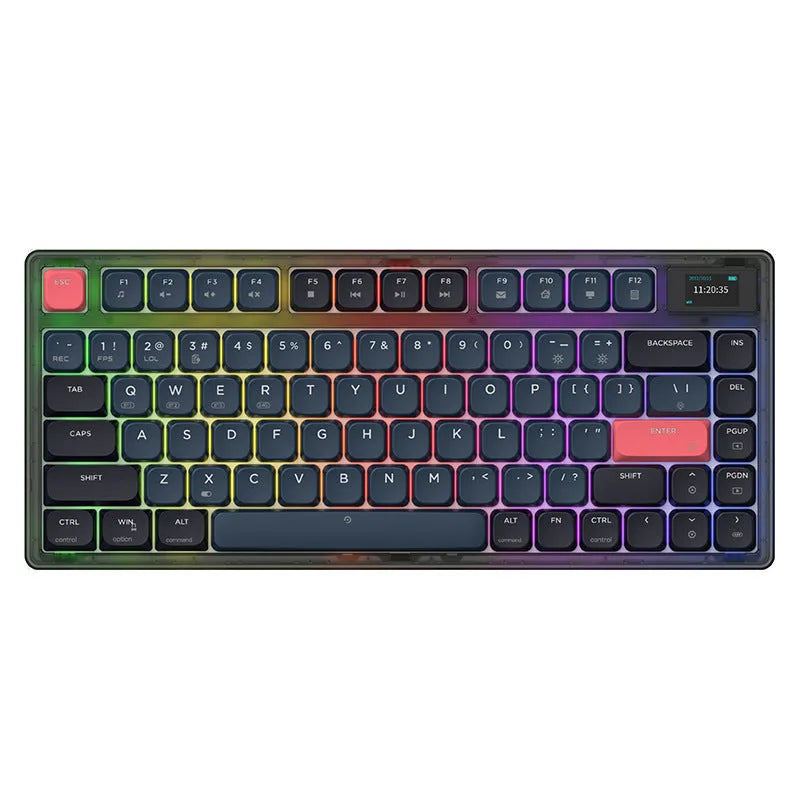 Ajazz AK832PRO green mechanical keyboard with colour screen and 81 PBT keycaps.