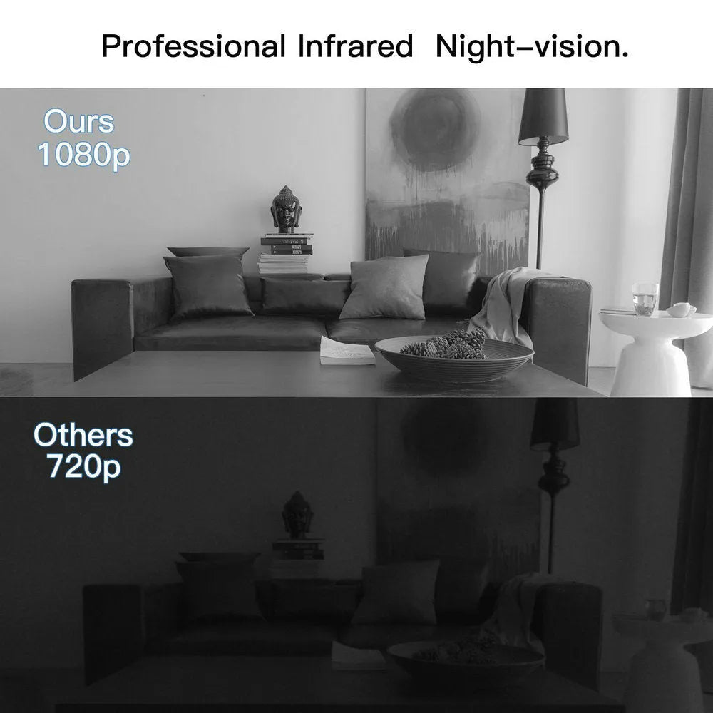 Black 1080p HD home security camera with rotational mount and night vision capability