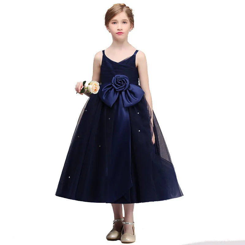 Blue chiffon girls princess dress with flowing skirt suitable for 100-160cm height