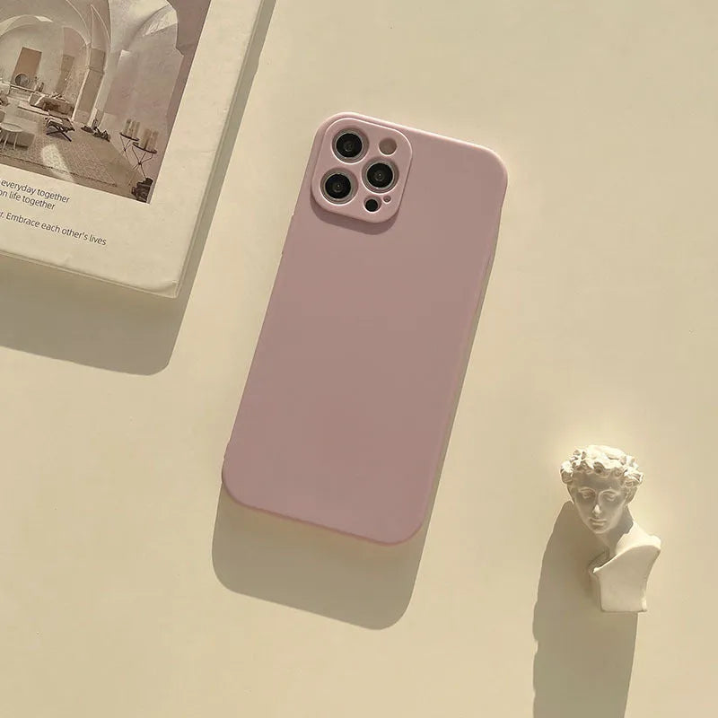 Frosted solid colour TPU phone case for iPhone 14 models shown in various colours.