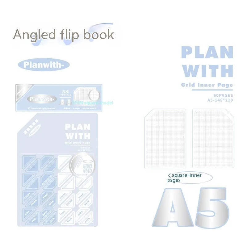 Oblique angle book series artsy ins style salt series notebook in A5 and B5 sizes with white or plaid blue covers