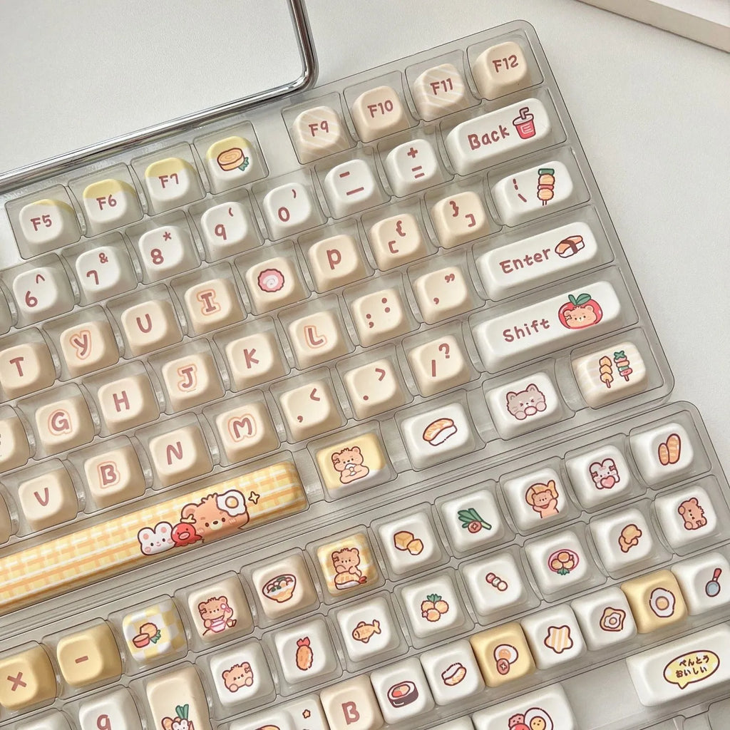 Rabbit Bear Restaurant themed PBT plastic keycap set with EOA profile for mechanical keyboards
