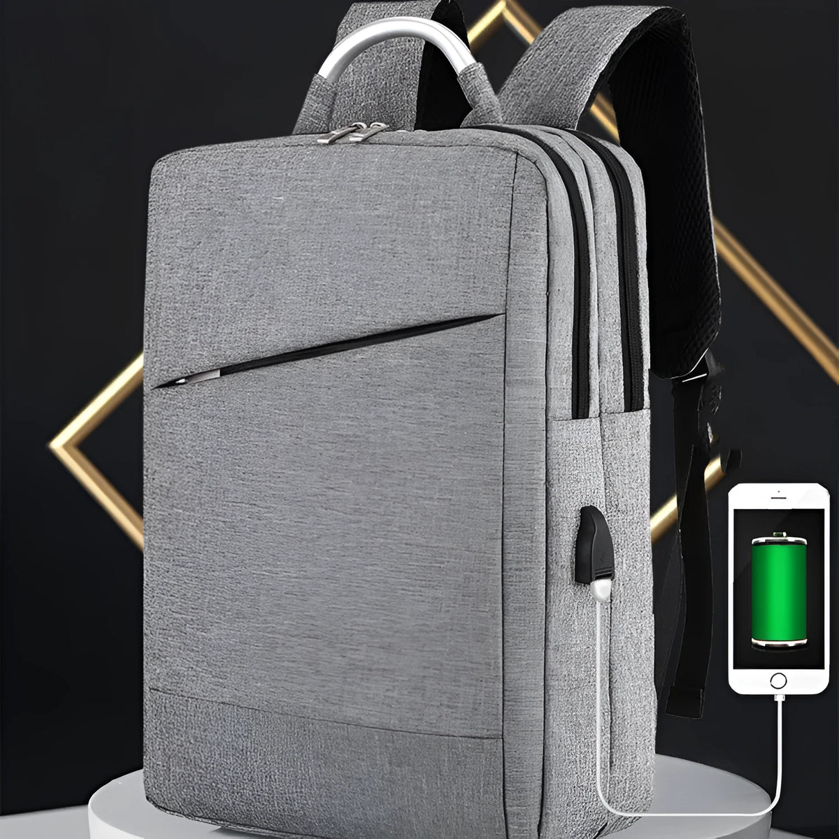 Men's fashion casual rechargeable multifunctional backpack 16-inch USB charging anti-theft business travel bag in grey