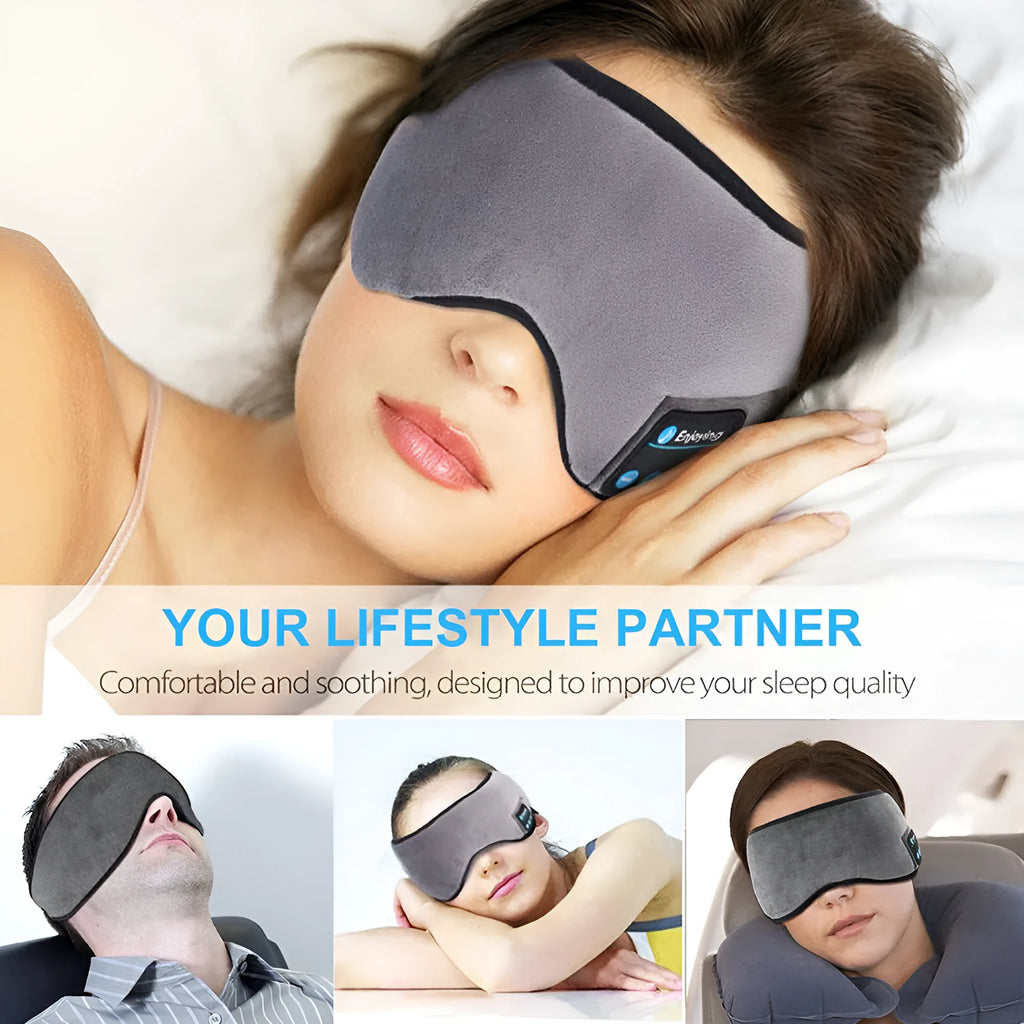 Bluetooth 5.0 eye mask with built-in earphones, velvet material, grey and black options, elastic band