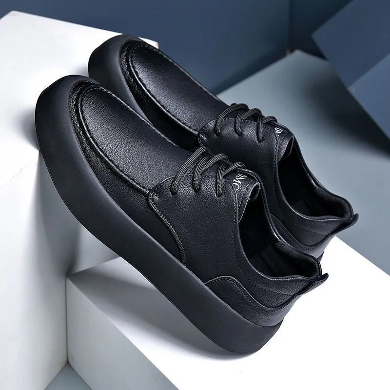 Men's brown casual lace-up shoes with platform sole and round toe design