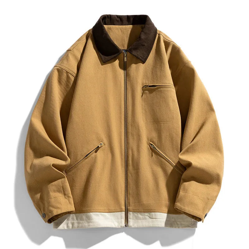 American retro style loose fit jacket with contrast lapels and side seam pockets