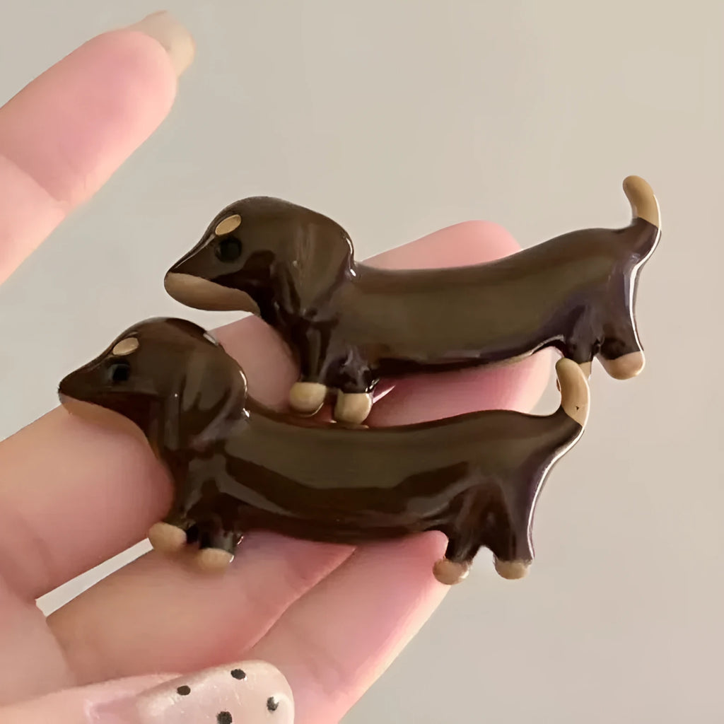 Dachshund dog hair barrette with delicate wire construction and electroplated finish