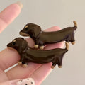 Dachshund dog hair barrette with delicate wire construction and electroplated finish