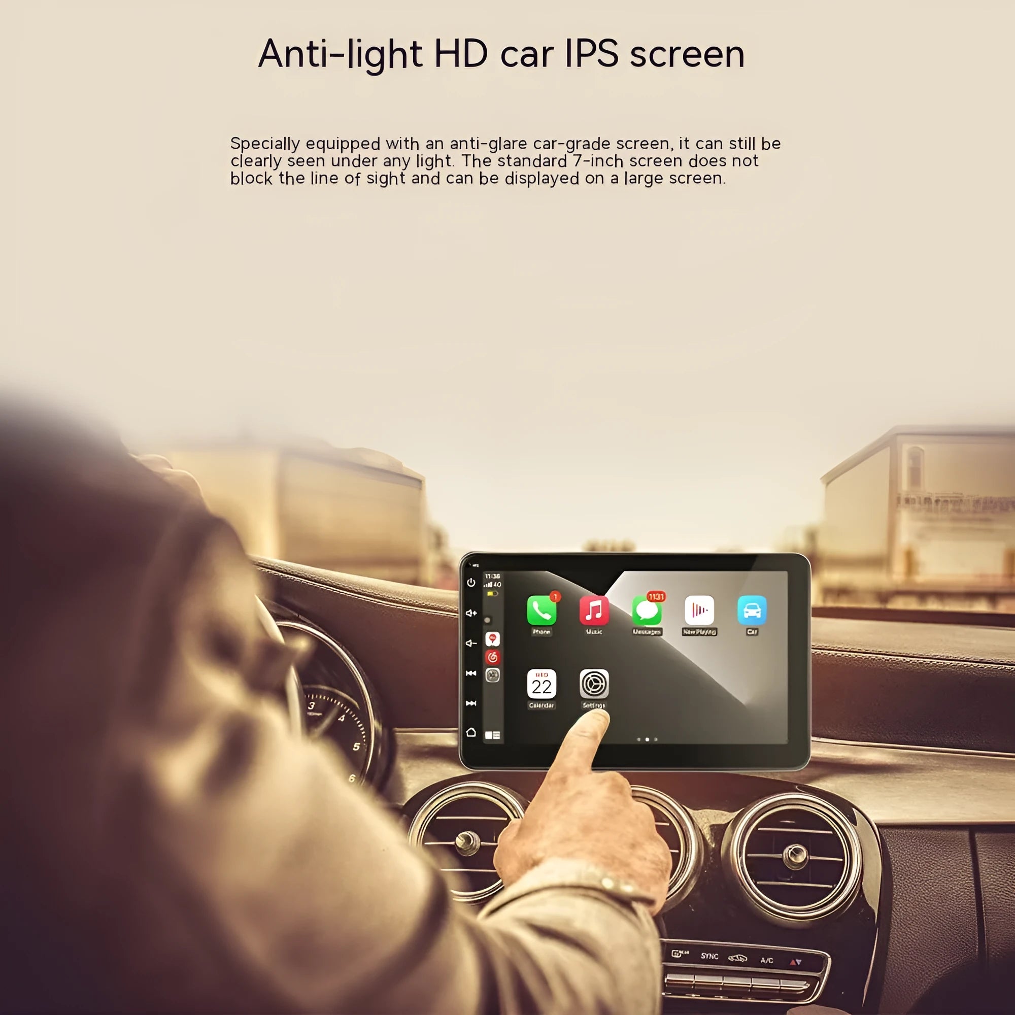 7 inch car GPS navigation unit with wireless Apple Carplay and reversing camera display on universal mounting bracket