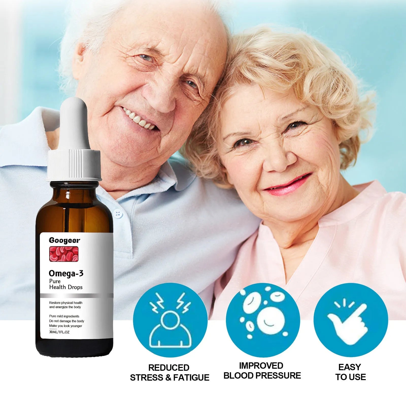 30ml bottle of herbal health supplement drops for physical comfort and blood balance support