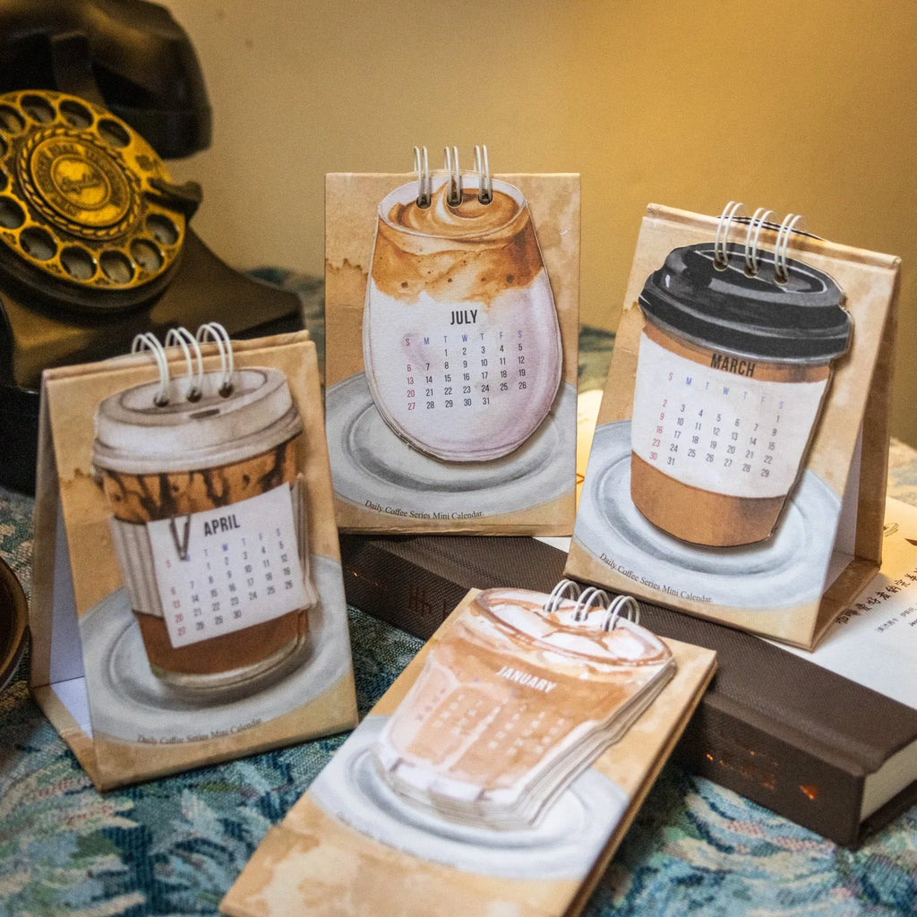 2025 mini desk calendar showing Coffee Time design with simple modern styling