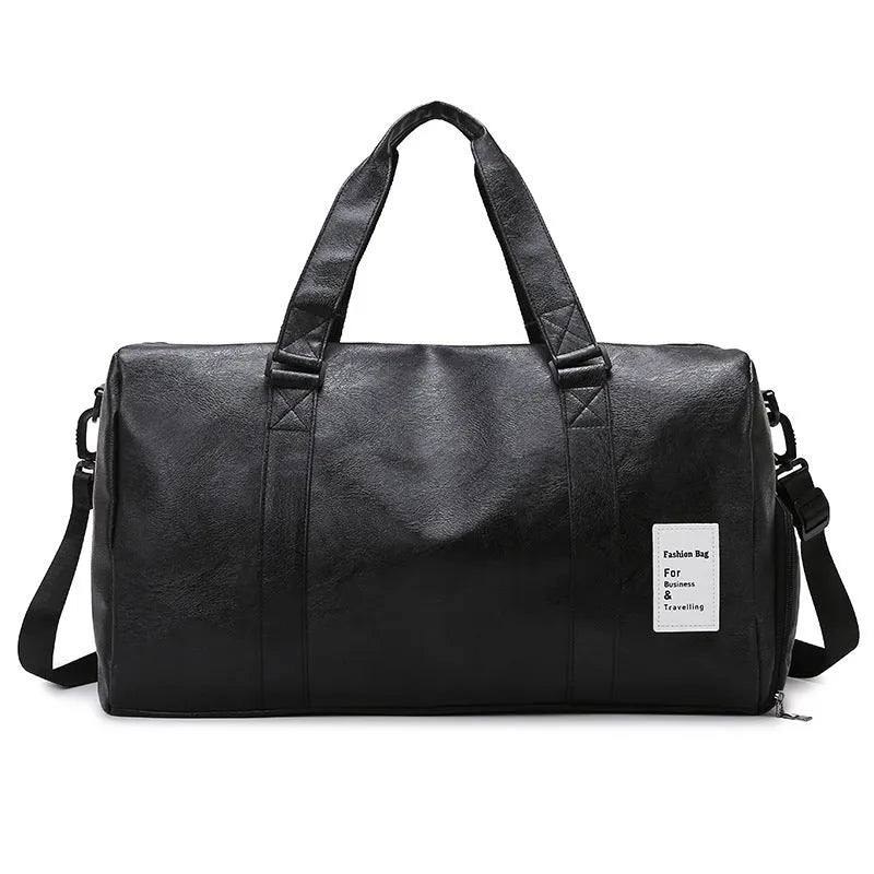 Black fitness shoulder messenger bag showing dry and wet separation compartments