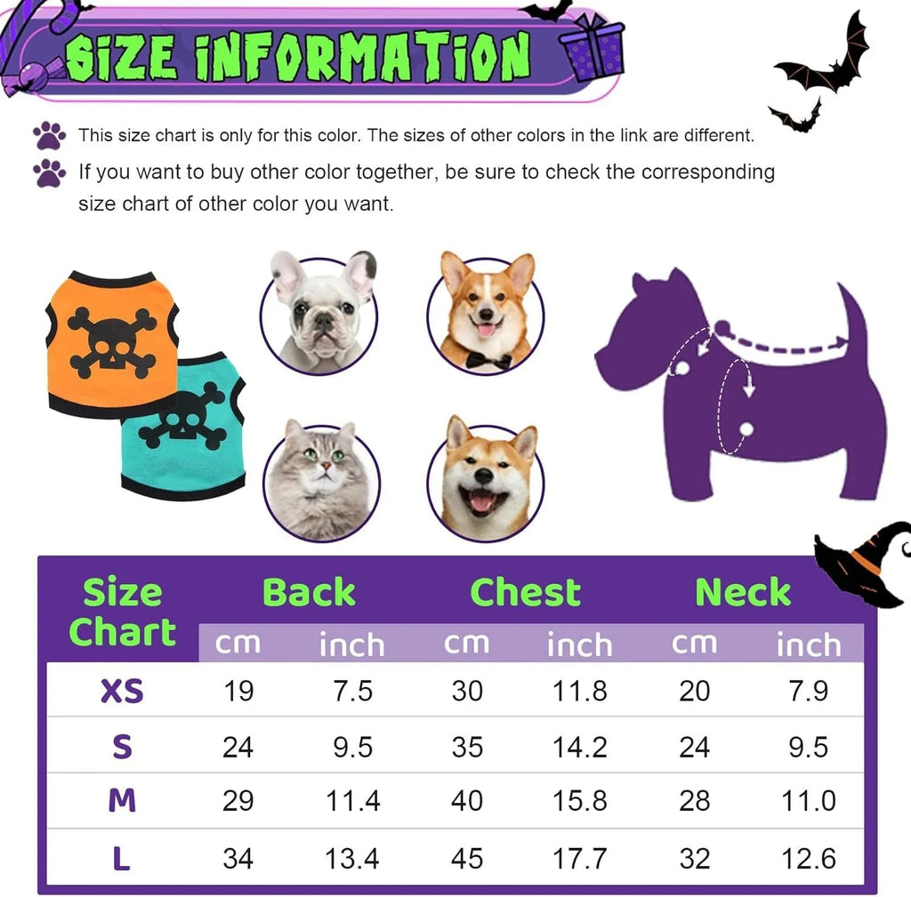 Blue Halloween skull bones pattern dog vest on a small dog