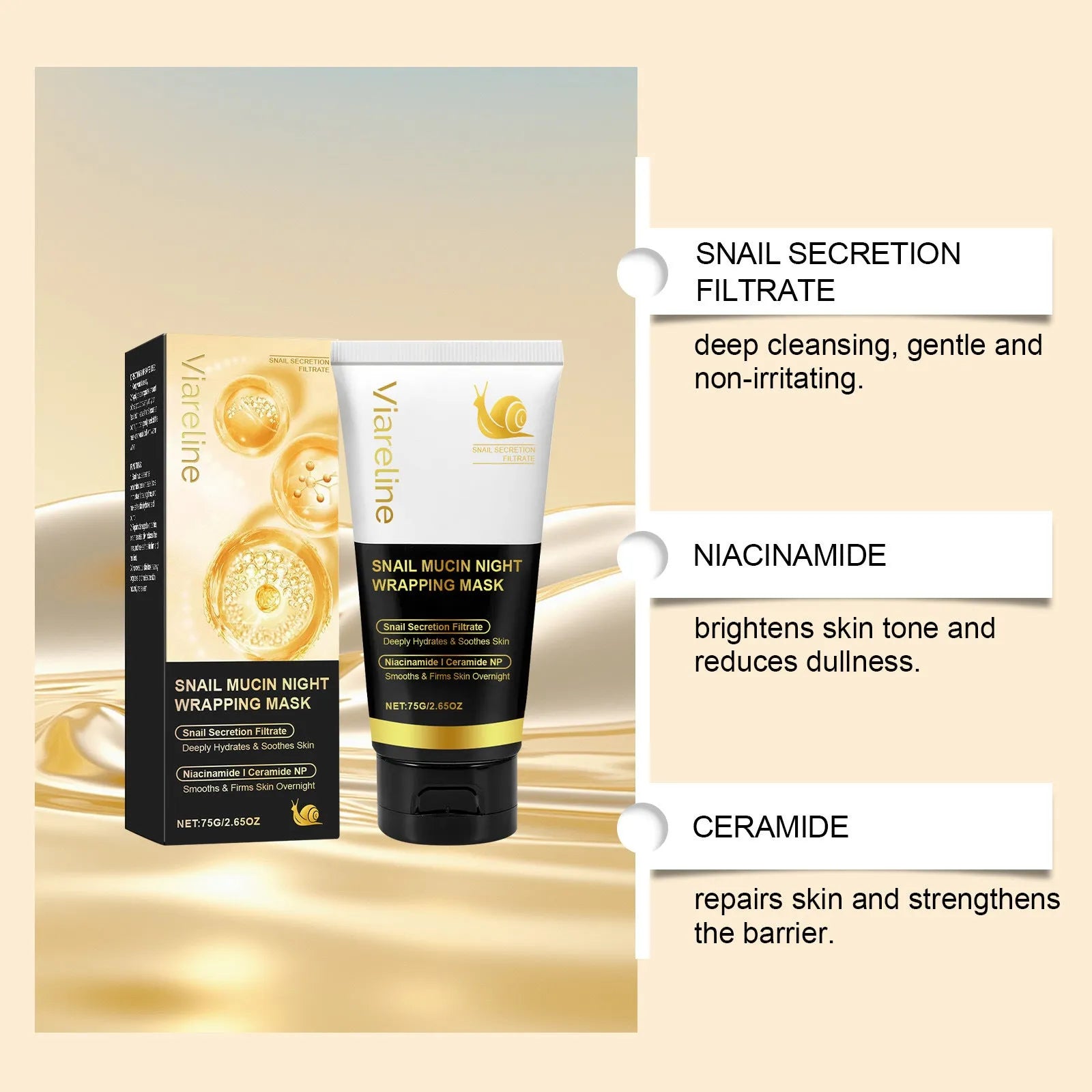 Snail mucus facial sheet mask 75g single pack with collagen and ceramide ingredients