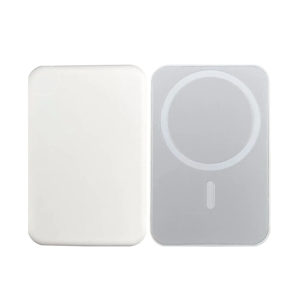 White PVC magnetic wireless charger power bank with 5000mAh capacity