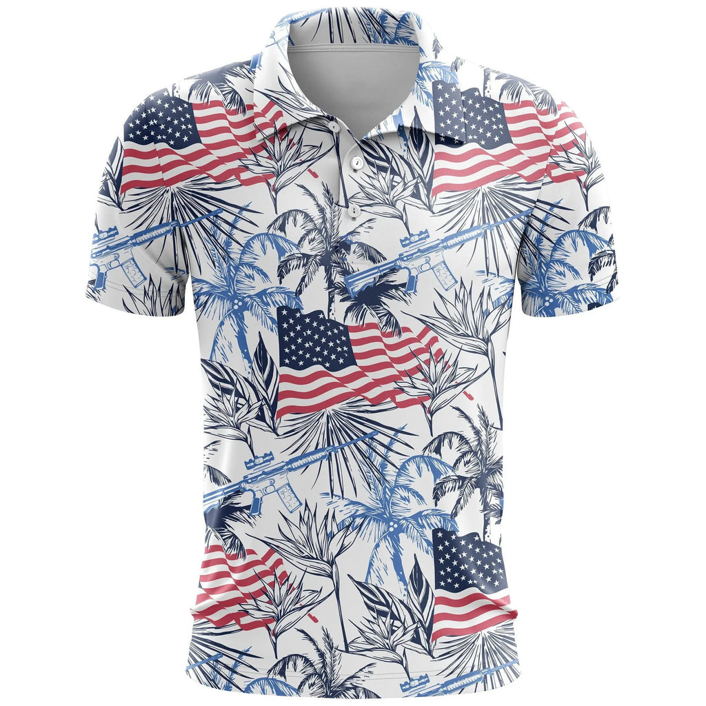 Man wearing a loose-fit 3D printed pattern short sleeve sports top in bird eye polyester fabric.