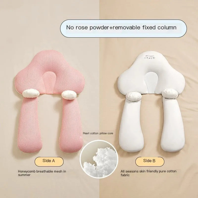 U-shaped baby head shaping correction pillow with pure cotton fabric in blue white colour