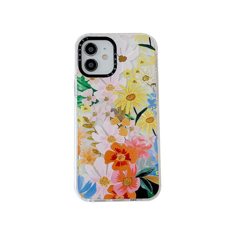 TPU floral fall-proof phone case for iPhone in Blue Garden colour showing transparent back