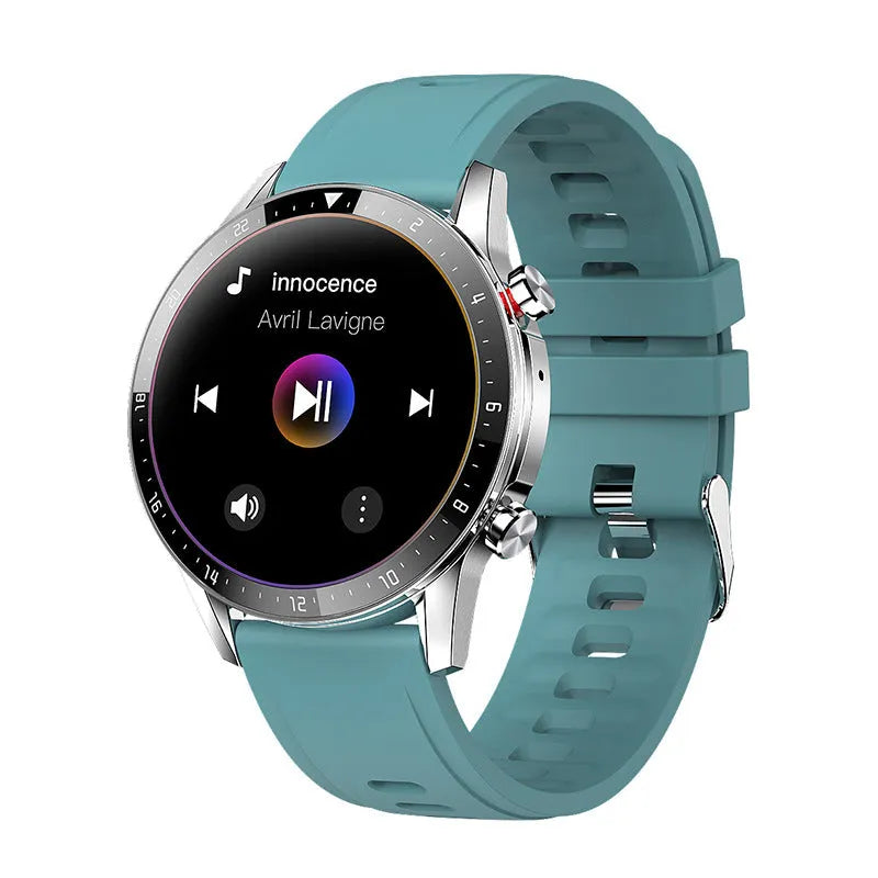 Alloy Bluetooth smart watch with wrist strap on display, showing the 1.3-inch screen in black colour.