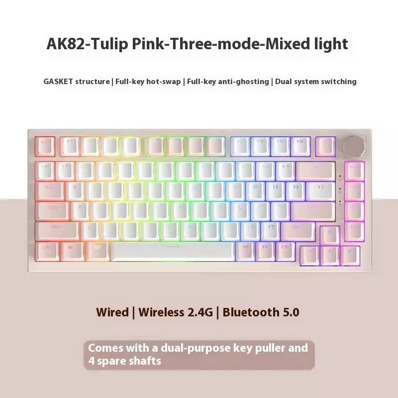 Tulip white gaming keyboard with light-green axis and wired single-mode connection, ABS material