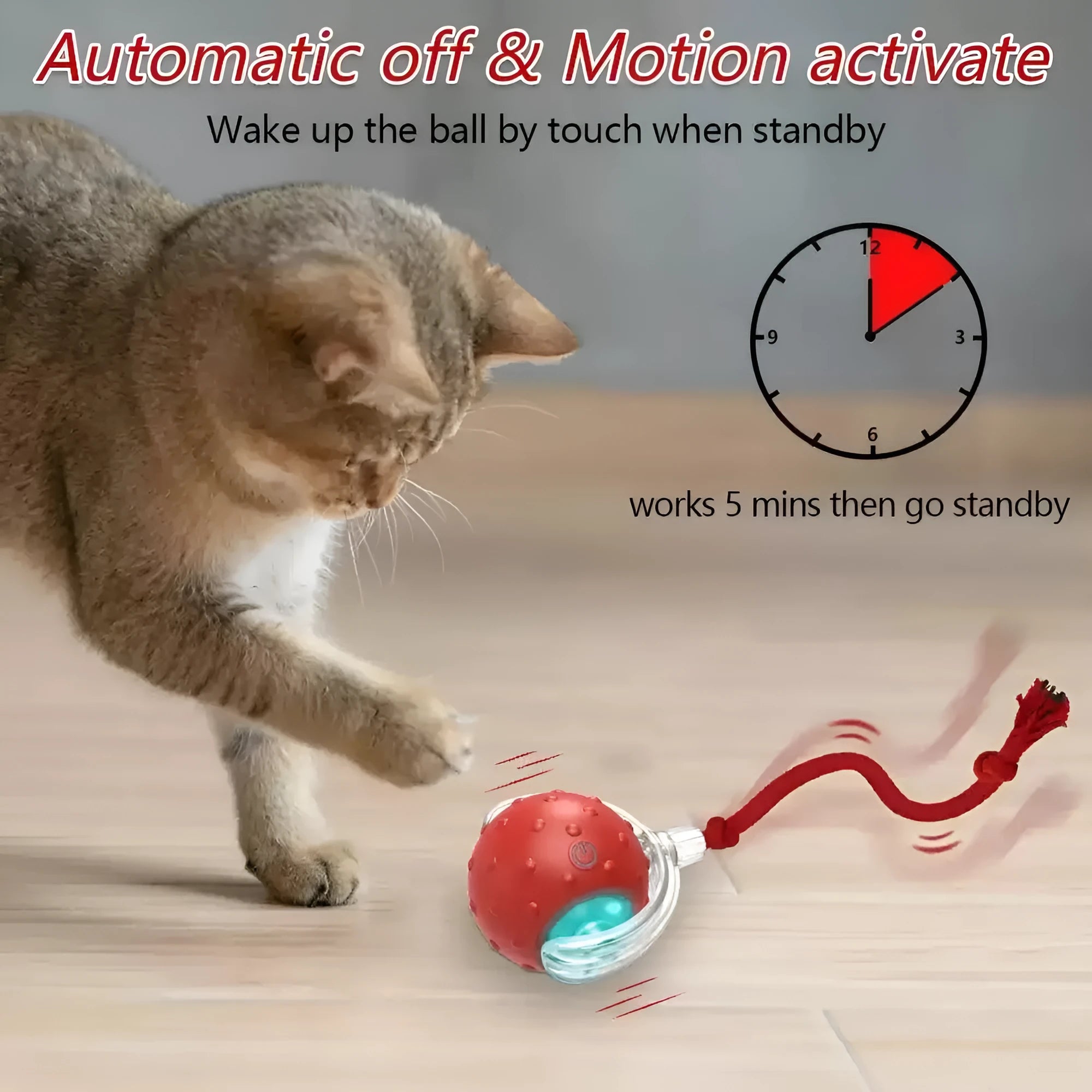 Blue interactive cat toy ball with automatic rotation mechanism for indoor pet entertainment