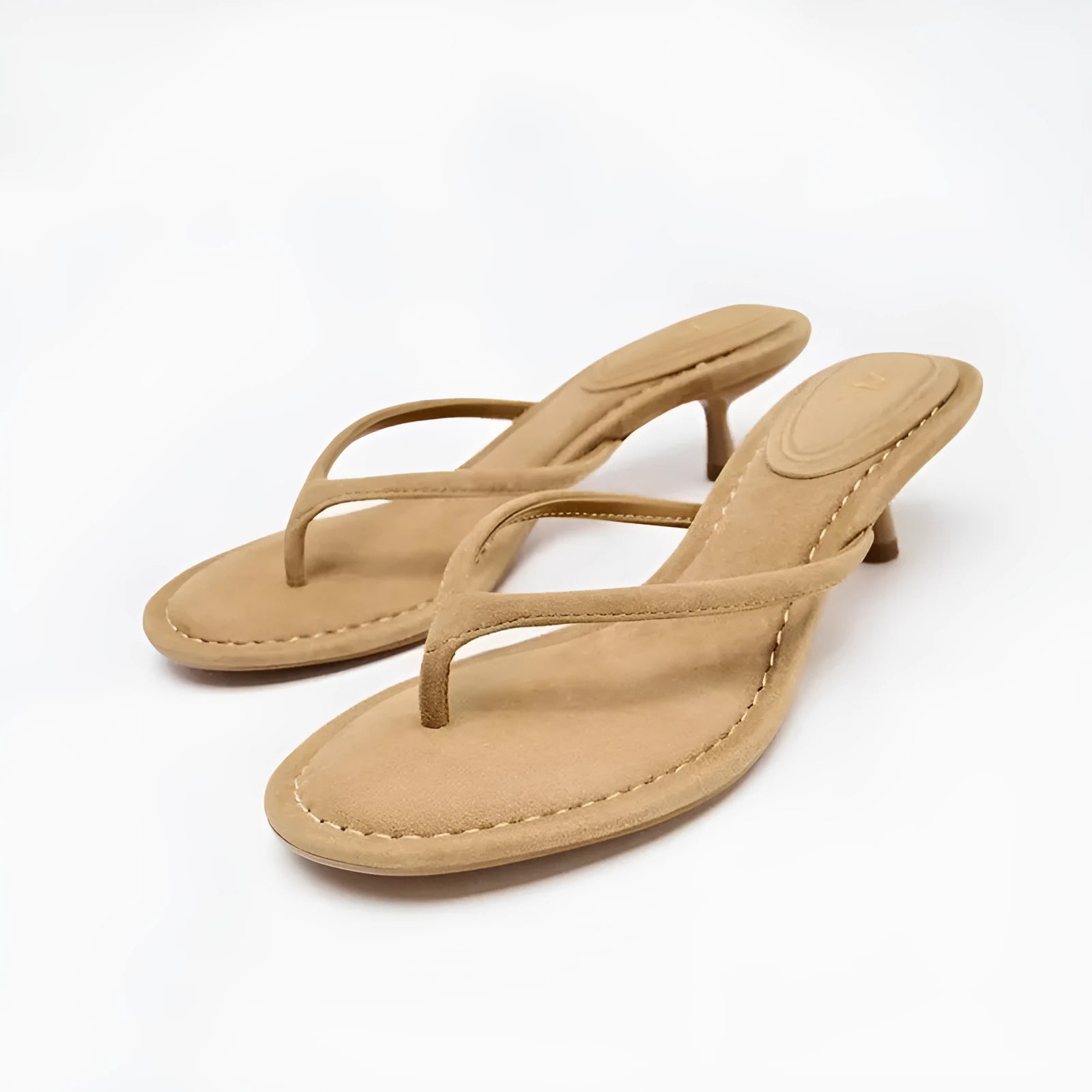 Women's high heel flip-flops with round toe in microfiber and rubber, available in black or khaki